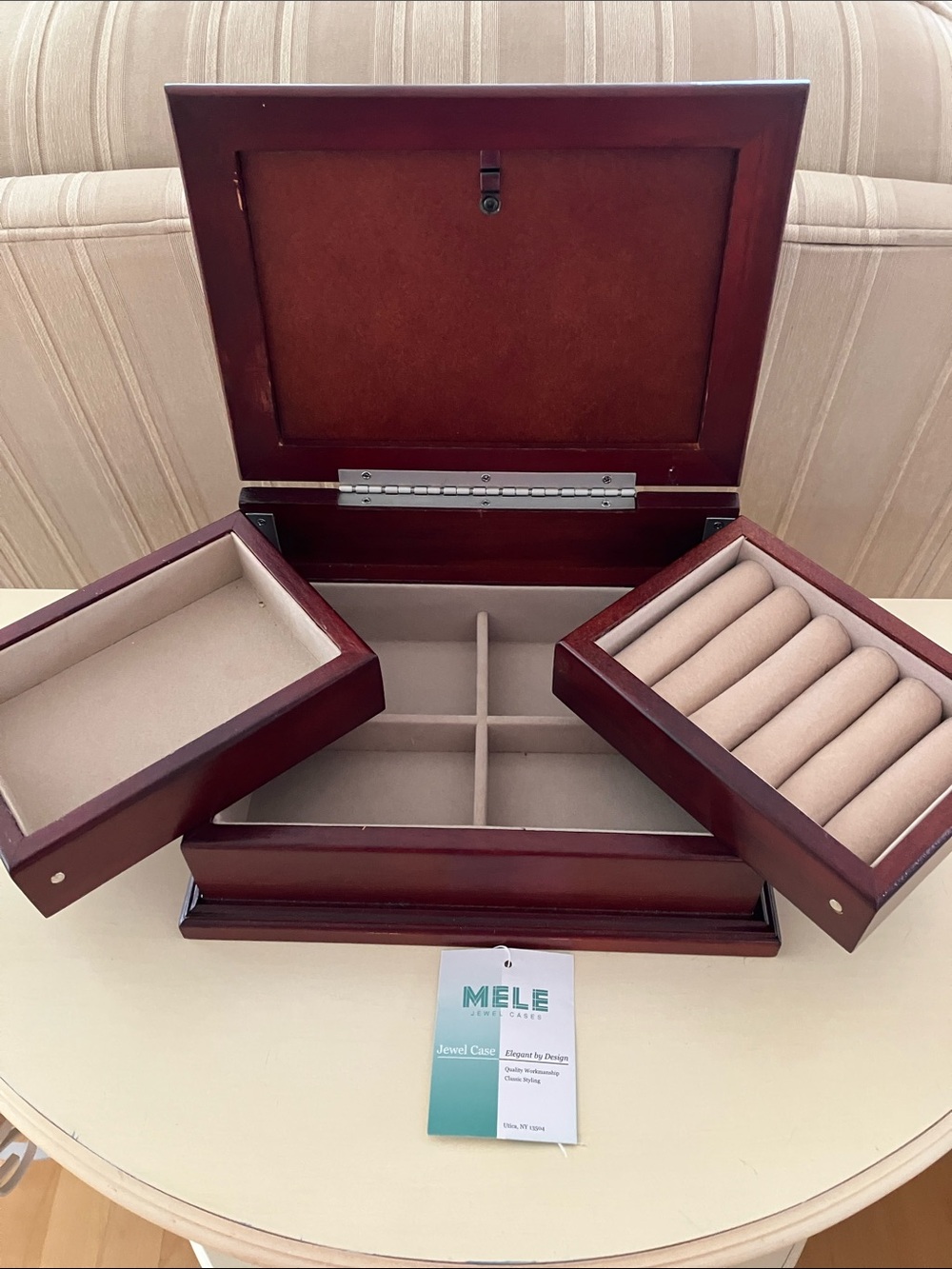 NWT MELE Wood Jewelry Case/Organizer With Photo Frame Top
